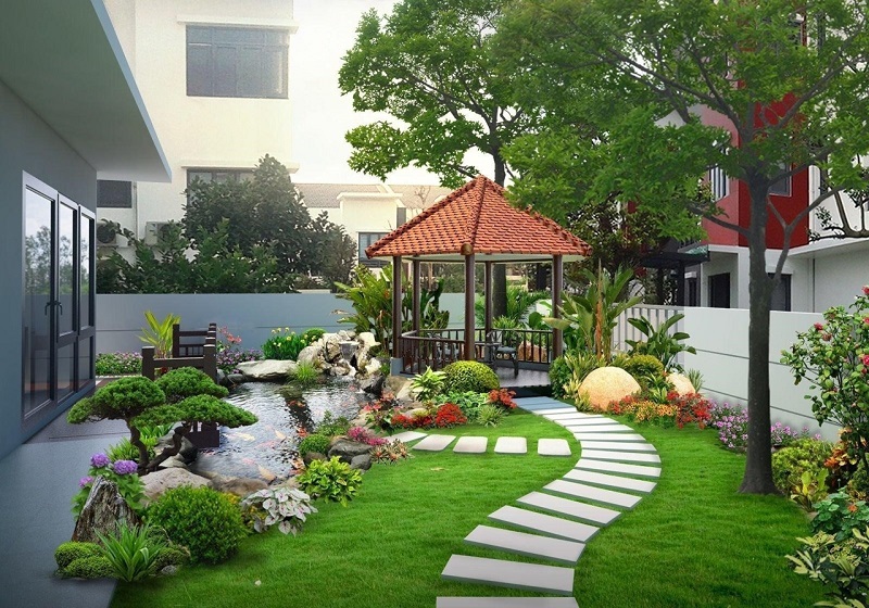 thiết kế sân vườn nhà quê