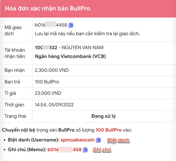 Kiểm tra đơn hàng bán BullPro