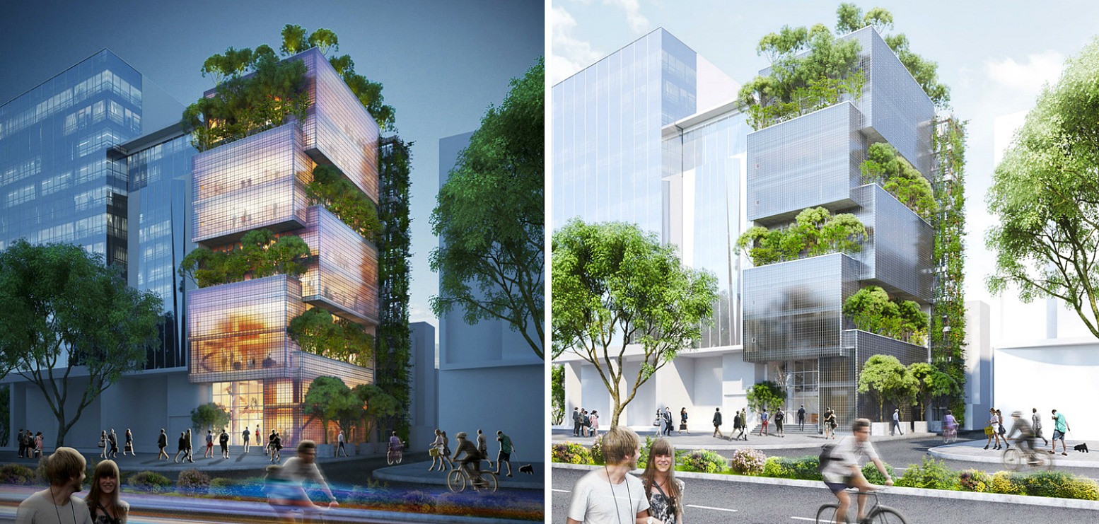 Translucent block tower infused with greenery to combat pollution in Ho Chi Minh City