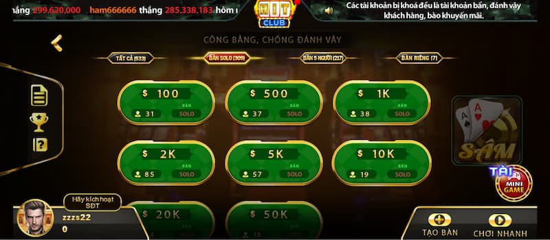 Sam: Quy tắc chơi cơ bản dành cho người chơi Hit Club - Hit Club