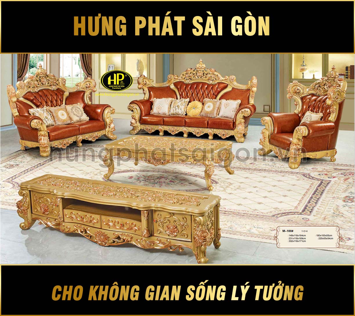 Sofa tân cổ điển nhập khẩu cao cấp M-100 - Hưng Phát Sài Gòn