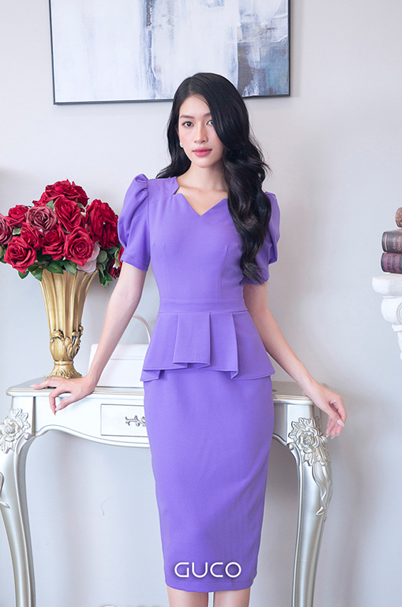 Đầm Peplum cổ tim 4014 - Tím