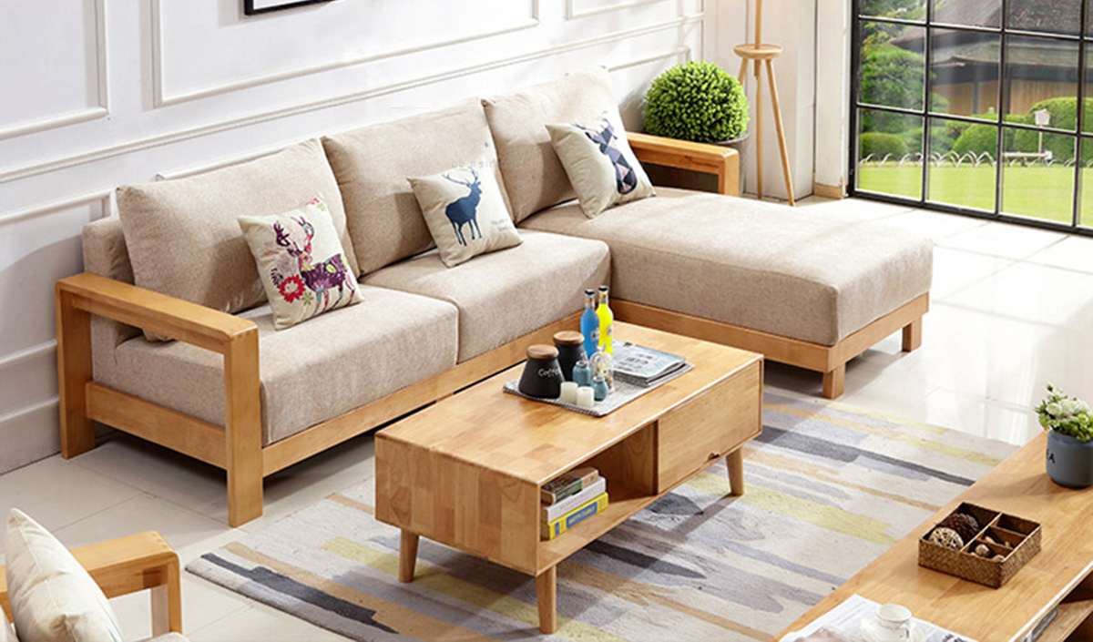 ghế sofa gỗ dạng góc chữ L mini cho phòng khách - AmiA - Nội thất đẹp, Giá rẻ tại Kho