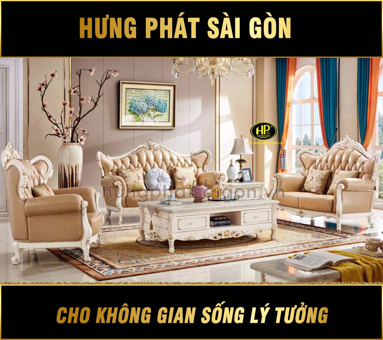 Ghế sofa tân cổ điển da bò Ý M-82A - Hưng Phát Sài Gòn