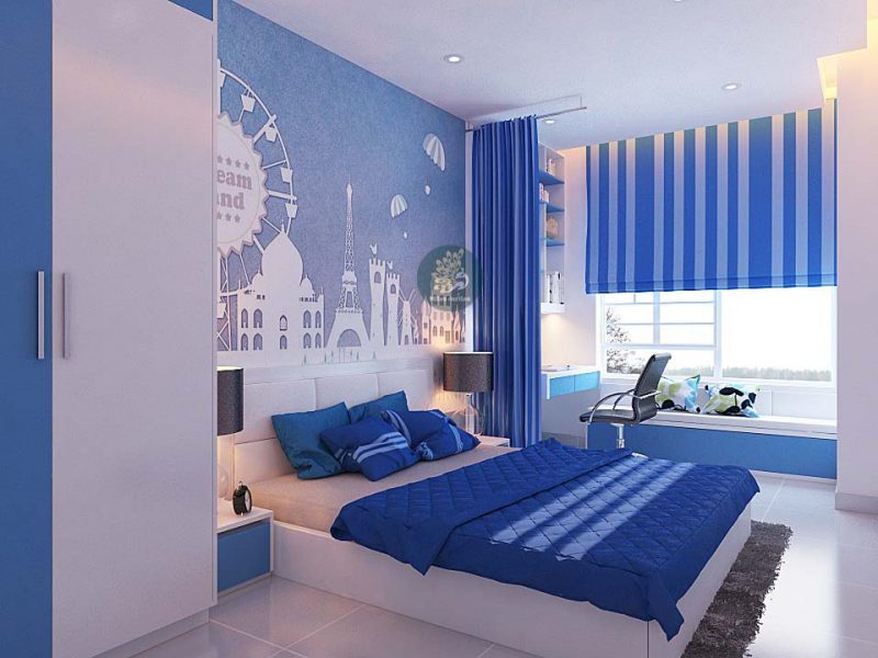 Màu xanh là màu của sự yên bình, tươi mới và cũng là màu yêu thích trong phòng ngủ. Hãy trang trí lại phòng ngủ của bạn với giấy dán tường phòng ngủ màu xanh đẹp để tạo ra một không gian an lạc và thư thái.