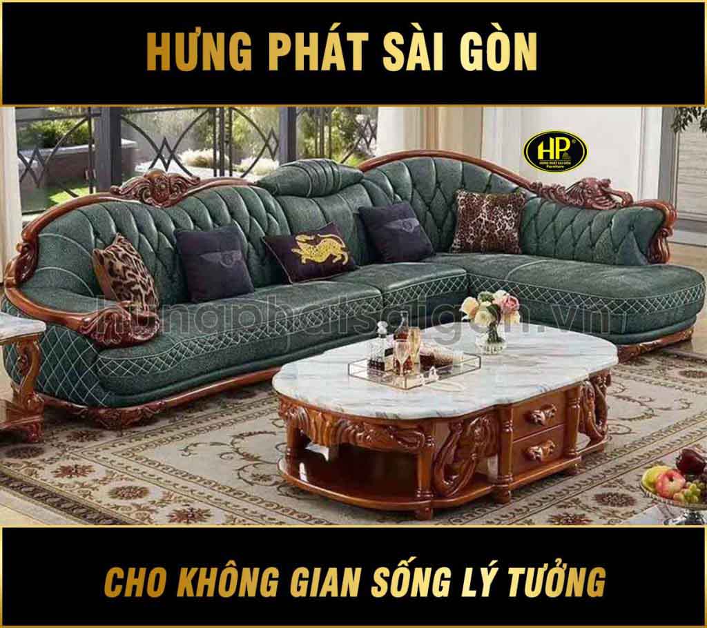 Sofa tân cổ điển nhập khẩu da bò B8 - Hưng Phát Sài Gòn