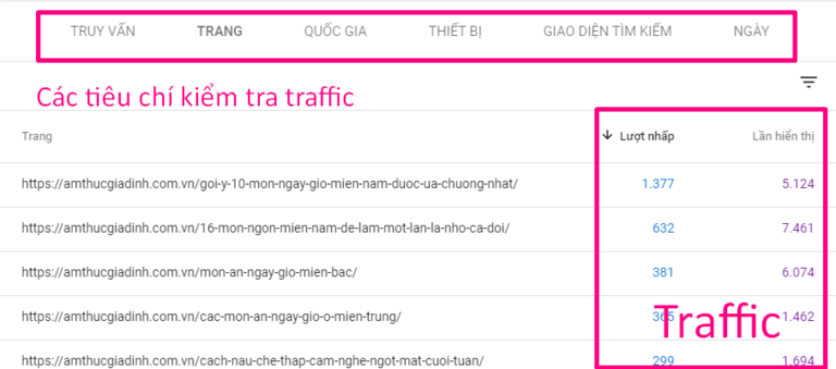 Thống kê lưu lượng truy cập cho từng trang cụ thể